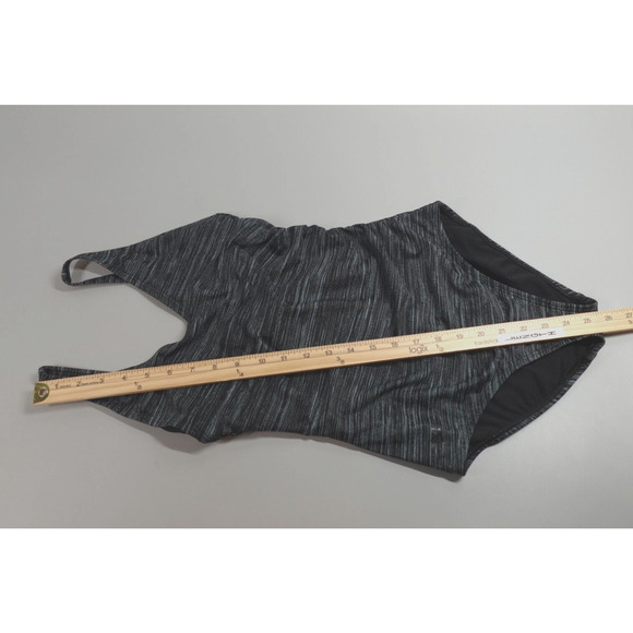 Speedo Swimsuit One Piece Womens 6 Gray Striped Ruched Comfort Modest - Picture 15 of 16